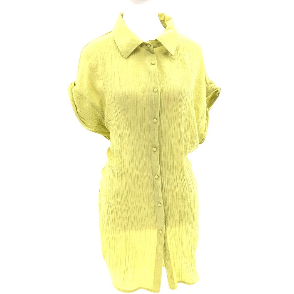 Nanette Lepore Lime Green Short Sleeve Button Up Lightweight Blouse Top Size XL